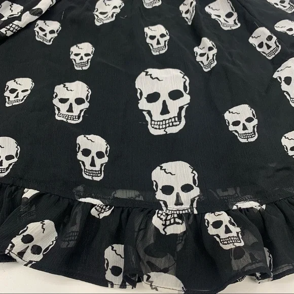 TRIPP NYC Skull Chiffon Dress Ruffles Goth Black Size Large - Picture 10 of 13
